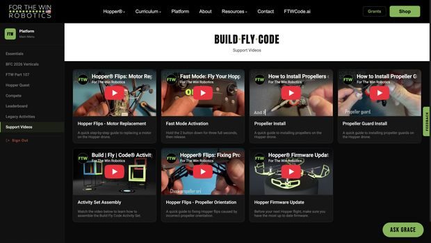Support Videos section of the platform